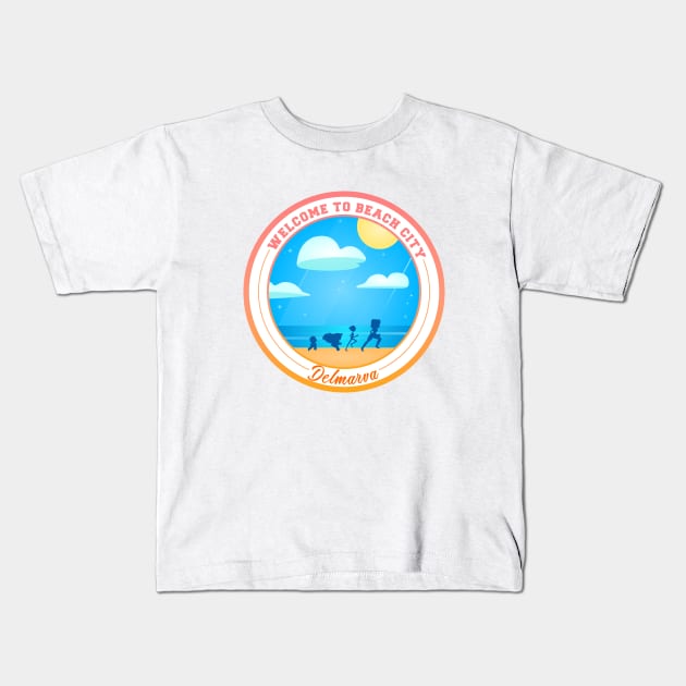 Welcome To Beach City Kids T-Shirt by Anrego